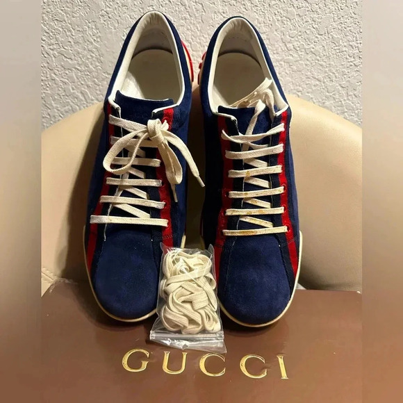 Gucci Other - Vintage Gucci Mens Sneakers Navy suede Lace Up Casual Italy 10G